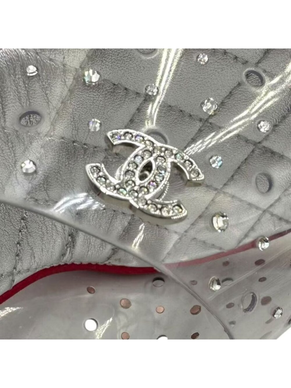 Chanel Sandals Clear Strap Rhinestone CC Logo - Picture 8 of 8